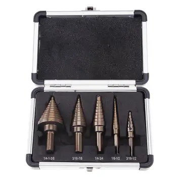 

5pcs/set Drill Hog Step Drill Bit Step Set with Case for Metal Wood Cutter