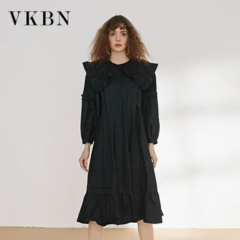 

VKBN 2020 Spring and Summer News Cotton Dress Women Lantern Sleeve Pullover White and Black Sexy Cake Dress