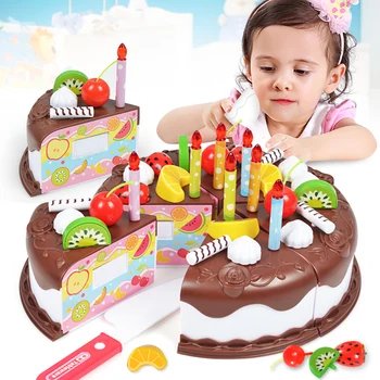 

OHMETOY Pretend Playset Kitchen Cake Set Children's Cake Baking Set Kids Girls Boys Birthday Gift Chocolate Pink Blue