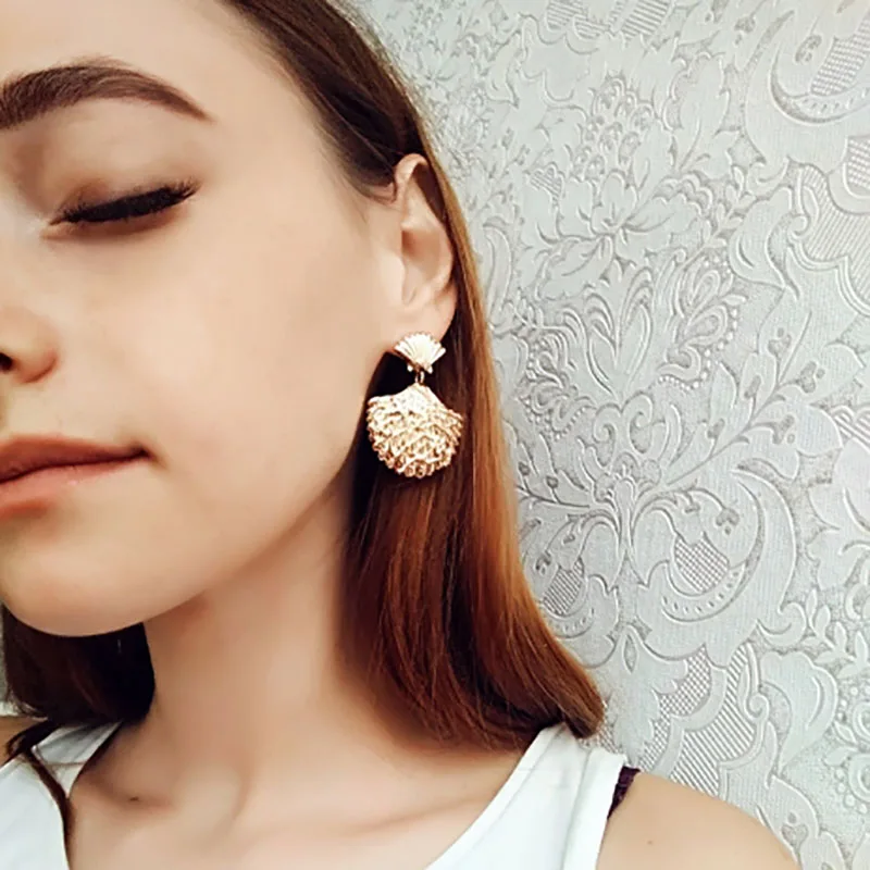 Carvejewl, модные женские серьги в богемном стиле, позолоченные металлические раковины, каплевидные Висячие серьги, высокое качество, морская раковина, висячие серьги
