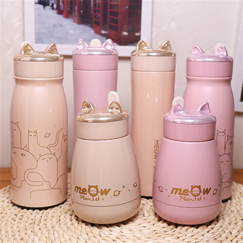 

Portable Stainless Steel Thermos Flasks Vacuum Cup Bottle With Lid Special Silicone Rope Cartoon Cute For Hot Drink Coffee Women
