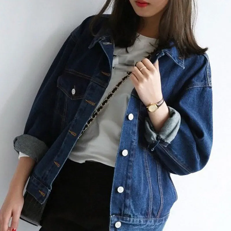 REVIEW TOP SELLER  Denim Jacket Female Kore Harajuku Thin Section Loose BF Wind Short Section Spring Couple Autumn Dre