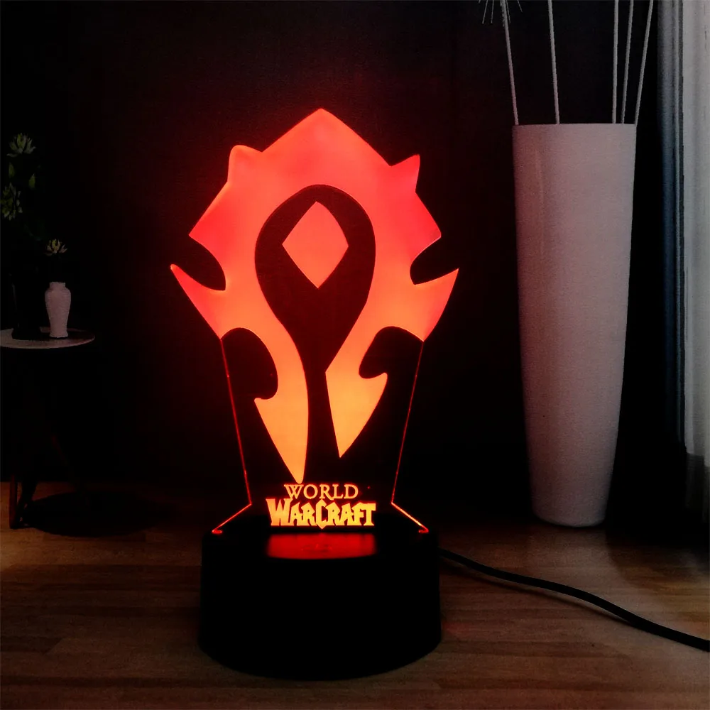 

WOW 3D Visual Table Lamp World of Warcraft The Horde Logo RGB 7colorful USB MINI Lamp LED Bedside Sleep Night Light Holiday lamp