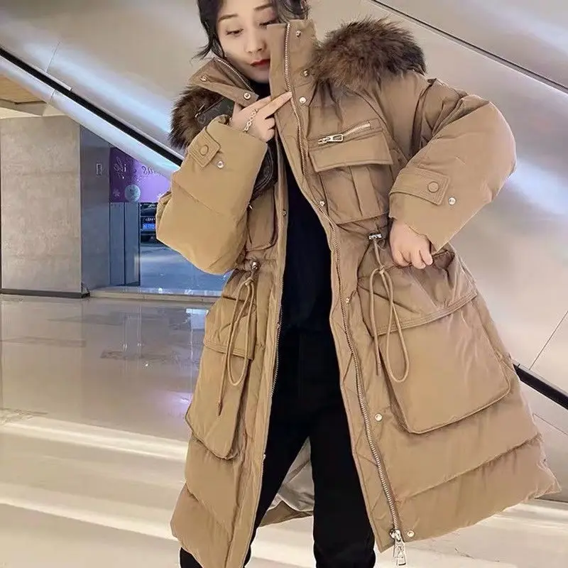Mid long down jacket women 2021 winter new big fur collar thick waist fashion INS white eiderdown coat for brand fahion girl