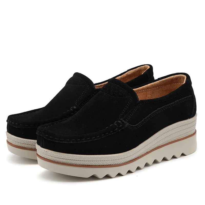 Spring New Women's Flat Shoes Platform Sports Shoes Large 35-42 Leather Suede Women's Casual Shoes Women's Crawling Shoes