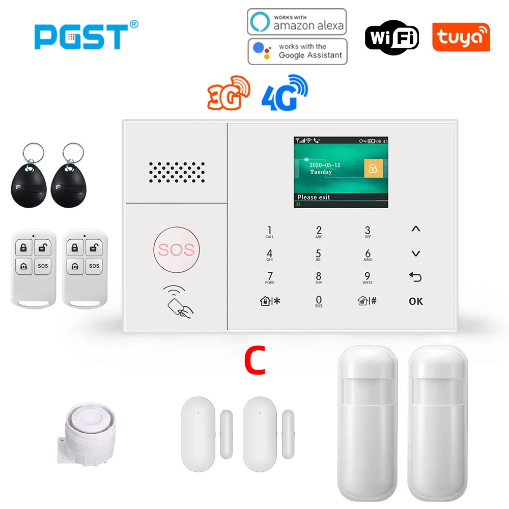 ring keypad siren PGST 3G 4G Wireless Home Alarm Tuya Smart Life Burglar Alarm Kits WiFi Security Alarm System Support Alexa Remote Control home security panic button Alarms & Sensors