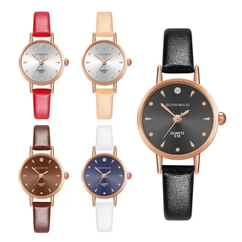 

Fashion Ladies Quartz Watch Red Leather Fine Strap Bracelet Watches For Women Diamond Alloy Small Dial Watches Women Gift E18-C