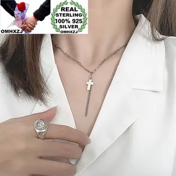 

OMHXZJ Wholesale HA190 European Fashion Woman Birthday Party Gift Vintage Cross Tassel 100% 925 Sterling Silver Pendant Necklace