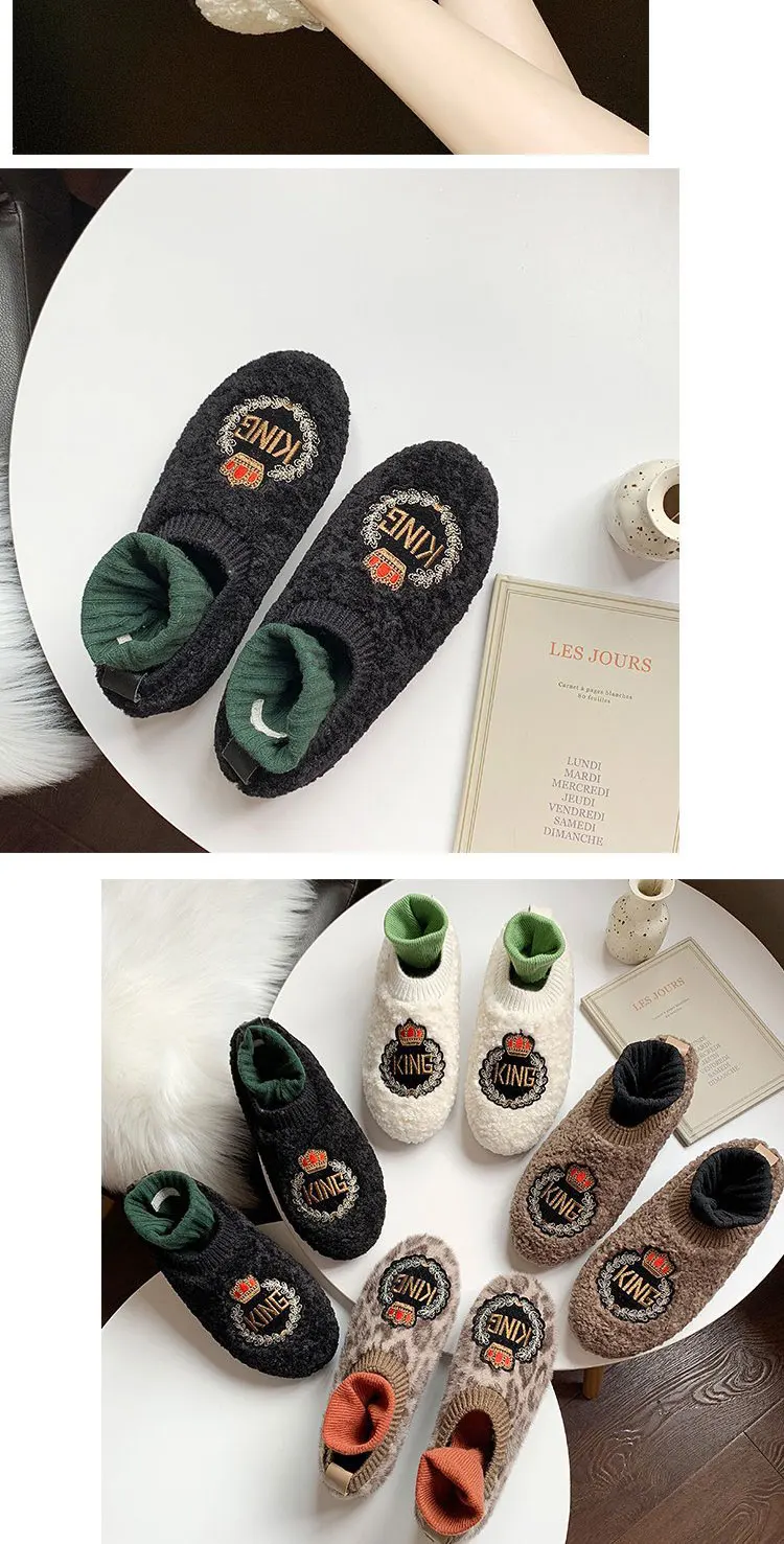 2020 Autumn and Winter Style All-match Iamb Wool Women's Shoes Flat Ankle Moccasin Fluffy Shoes Women Autumn Women's Shoes