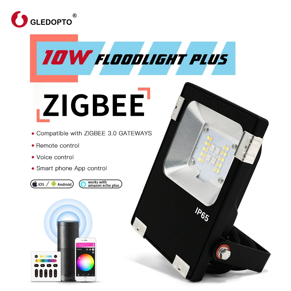 GLEDOPTO 10W Smart Zigbee Led Floodlight Plus 700LM RGBCCT Outdoor Light IP65 Waterproof Works with Amazon Echo Plus SmartThings