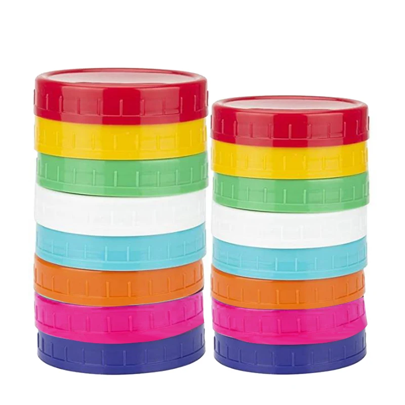 16 Pack Colored Plastic Mason Jar Lids -8 Wide Mouth &amp 8 Regular Ball Anti-Slip Food Storage Caps | Дом и сад