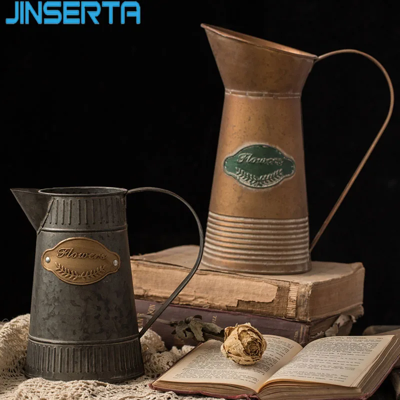 JINSERTA Retro Old Flower Barrel Multi-meat Antique Iron with Handle Florists Arrangement Decor Vase | Дом и сад