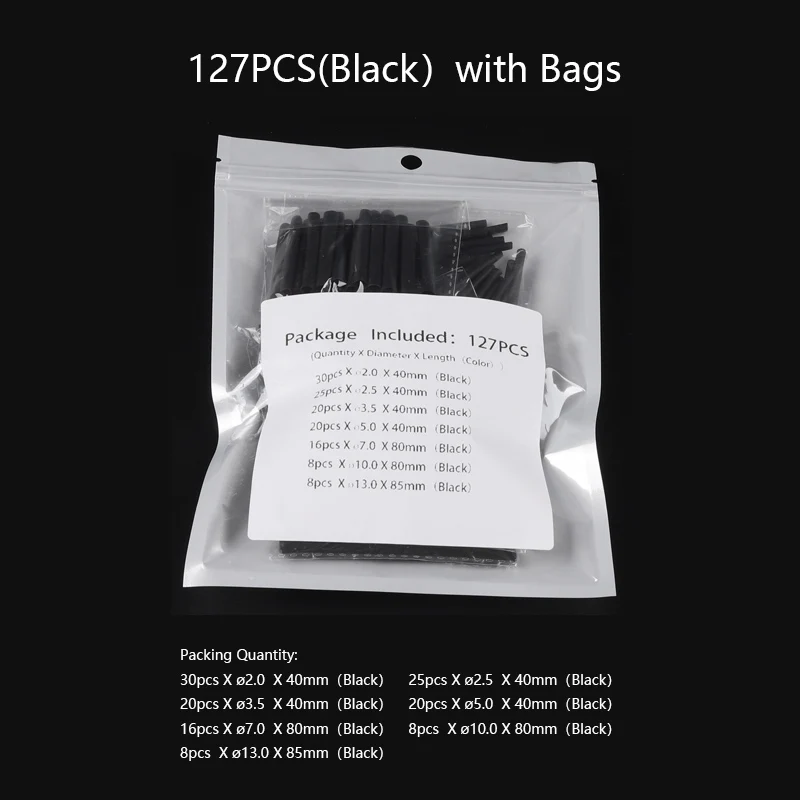 127PCS(Black) Смешанный красочный набор полиолефина сокращения Ассорти термоусадочная трубка Обёрточная бумага провод кабель с изоляцией трубки комплект трубок соединения - Цвет: 127PCS(Black)