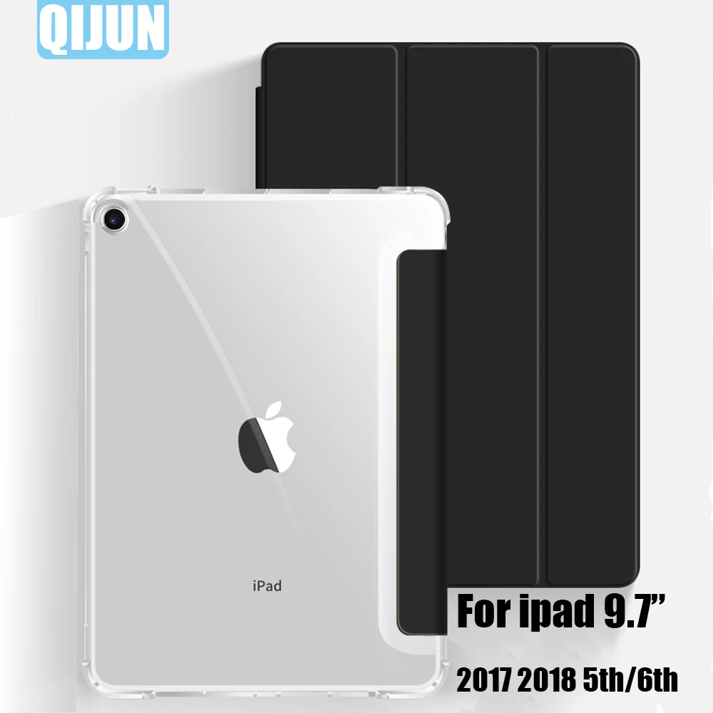 애플 아이패드용 태블릿 케이스, 2018 PU 가죽, 스마트 수면 깨우기 트라이폴드 스탠드, 솔리드 커버, 9.7 인치, 아이패드 6 th A1893 A1954 