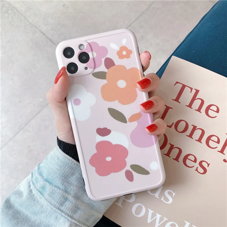 Luxury Art Retro Flowers Leaves Phone Case For iPhone 11 Pro Max X Xs XR Xsmax 7 Puls 8 Cases Pink Soft Silicone Cover | Мобильные