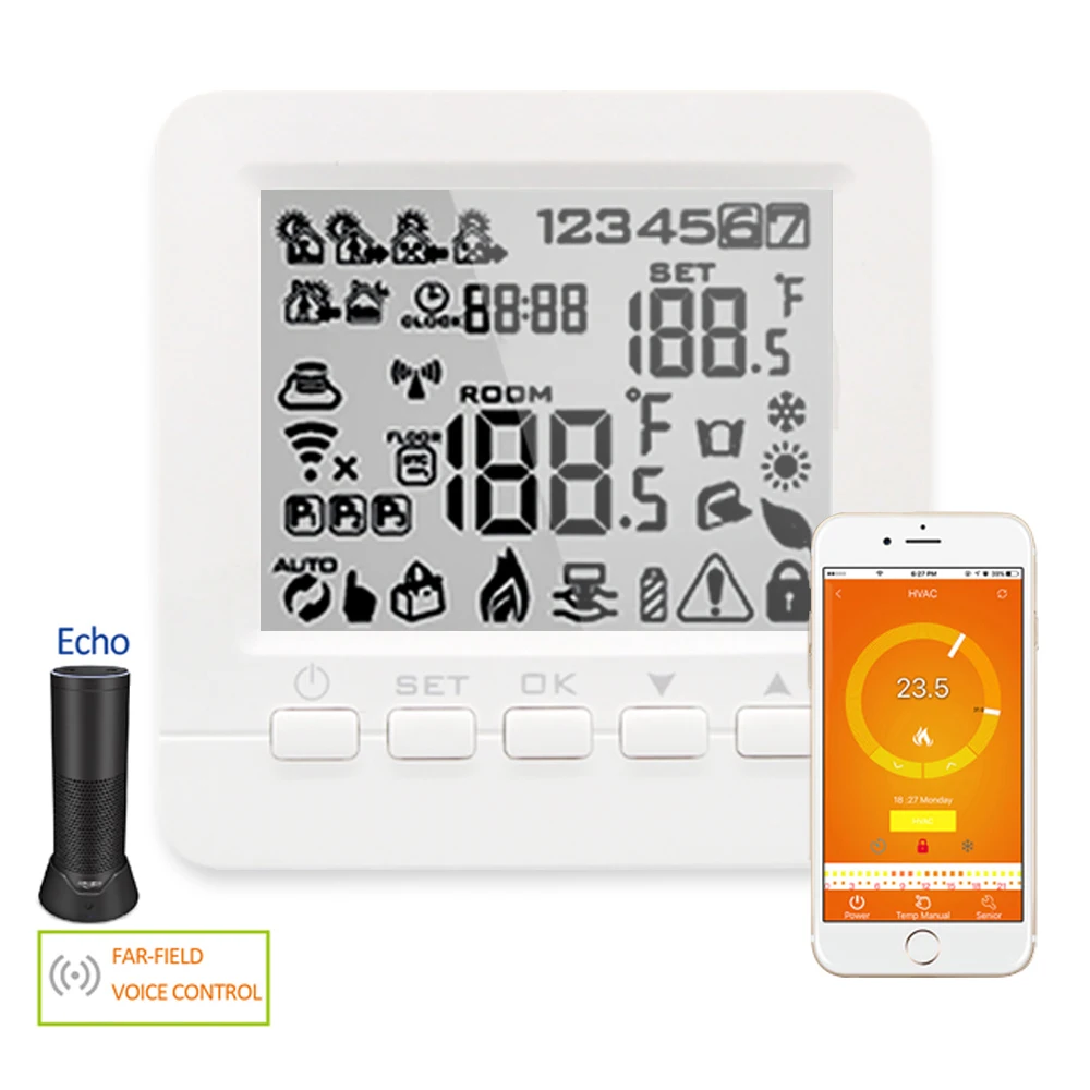 

Water Heating LCD Display Home Wifi Thermostat 3A Temperature Controller Work with Amazon Echo Alexa Voice Control Thermostat