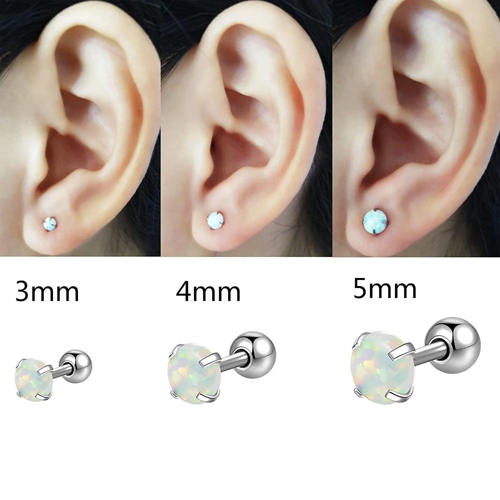 1PC 361L Surgical Steel Opal Tragus Cartilage Earring 16g End Ball  Cz Gem Round Tragus Cartilage Earring Piercing Body Jewelry 4