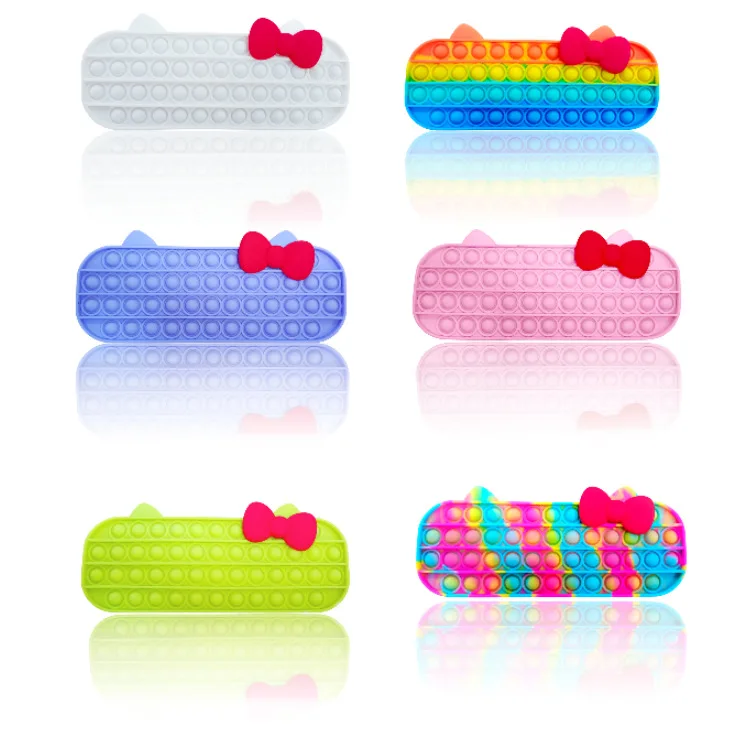 

Push Bubble Silicone Solid Color Large Capacity School Supplies Storage Rectangular Cartoon Stationery Box Decompression Toys