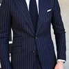 2 Piece Pinstripe Men's Suit Slim Fit for Formal Wedding Tuxedo Notched Lapel Navy Blue Striped Business Groom Male Fashion 4