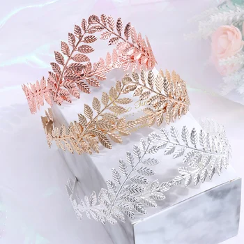 Moda Vintage fascia per capelli sposa romana greco oro/argento/rosa oro foglie diademi corona copricapo da sposa gioielli per capelli