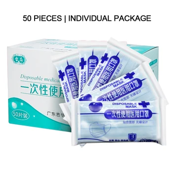 

50Pcs Mask Disposable 3 Layer Ply Filter Mask Waterproof Face Mask Breathable Protective Mask In Stock 5*10 Individual package