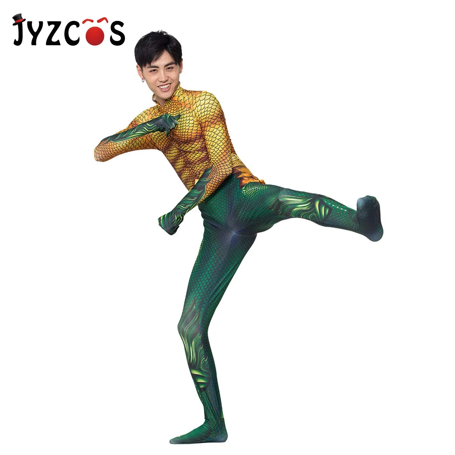 JYZCOS Anime DC Comic Aquaman Flesh Gold Sea King Cosplay Zentai Costumes Saint Leotard Game Show P