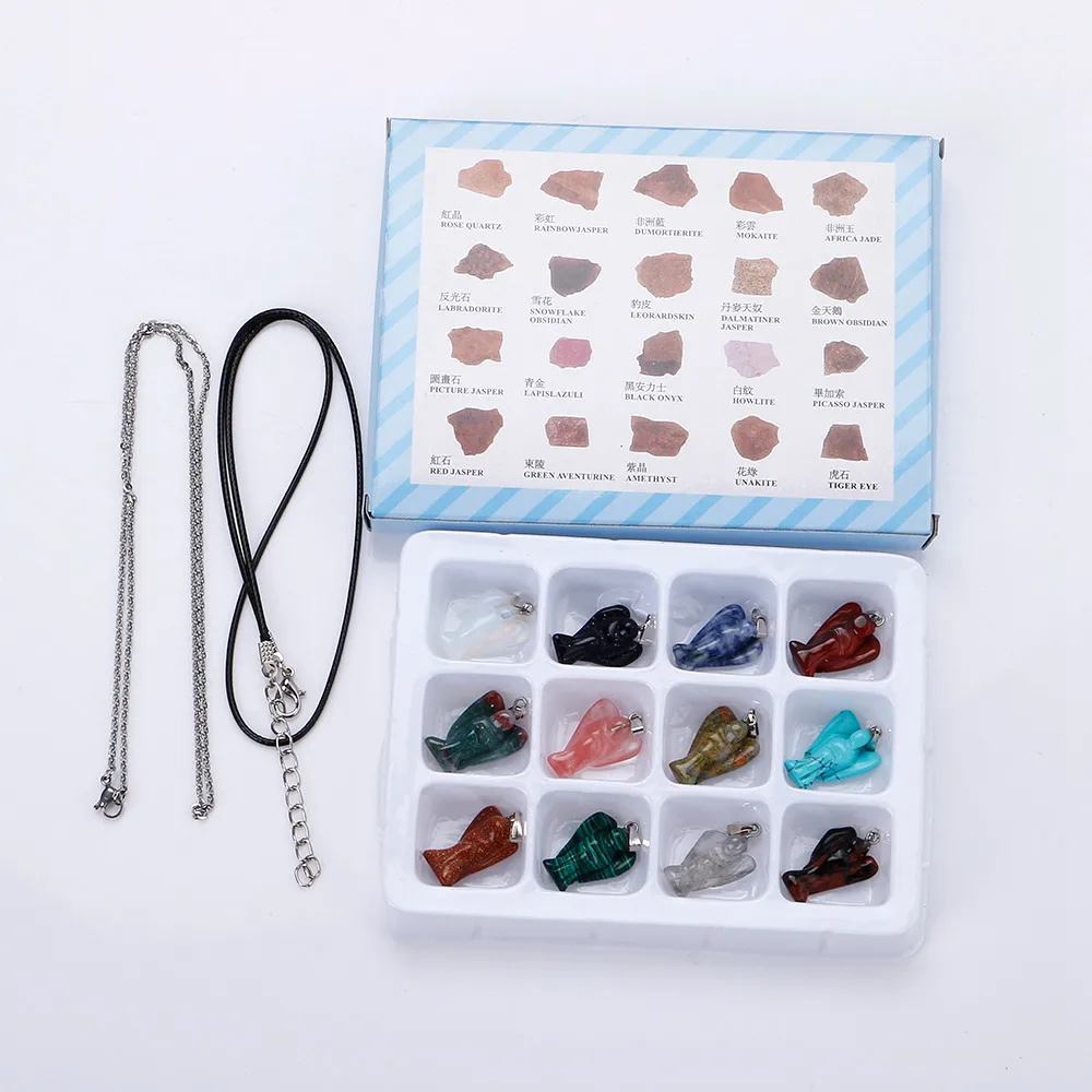 

Delicate Natural Stone Women Fashion Carved Angel High Quality Pendant Box for Jewelry Making DIY Necklace Accessories 12pcs/box