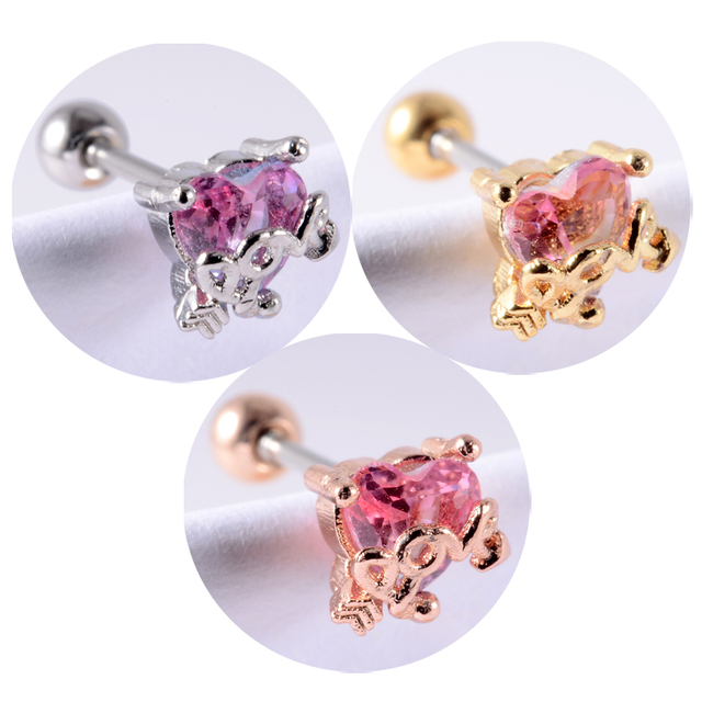 Colorful Crystal Ear Studs Cartilage Helix Lobe Conch Rook Piercing Screw Earrings Body Piercing Jewelry For Woman Ear Gift