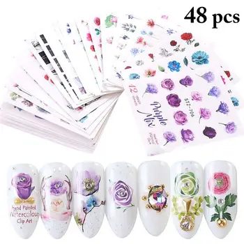 

48 Sheets/Set Kapmore Nail Sticker Assorted Flowers Decorative Nail Decal Nail Art Sticker DIY Manicure Tool for Women