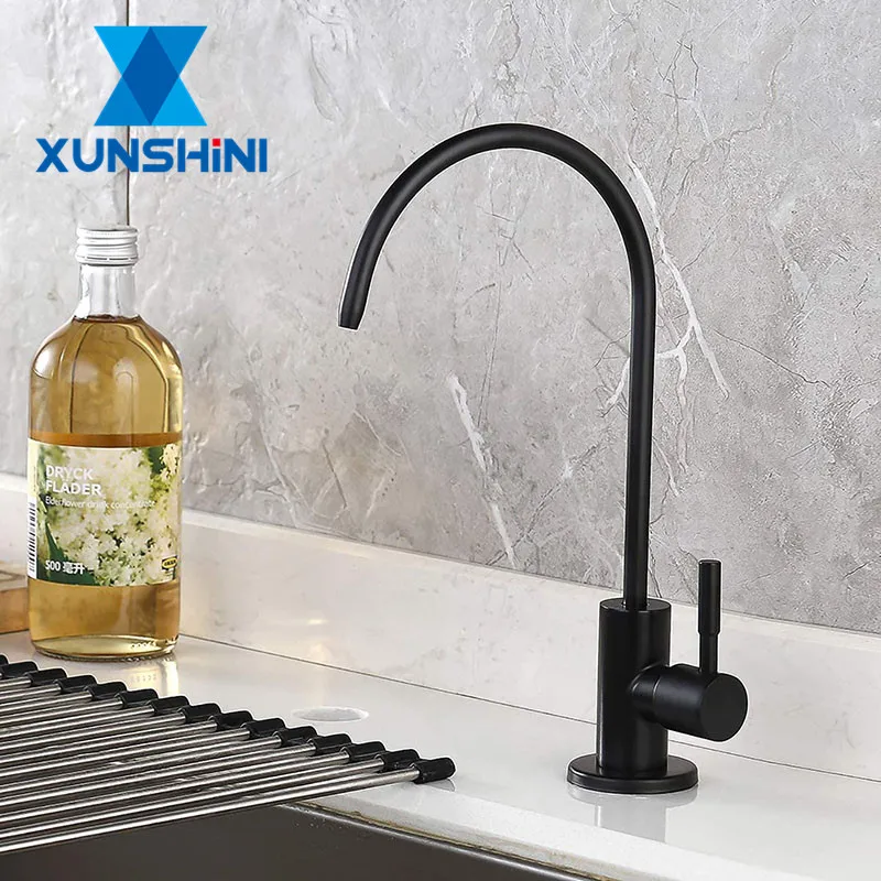 XUNSHINI-grifos de cocina de acero inoxidable, color negro, para beber directamente, para fregadero de cocina, purificador de agua potable, antiósmosis