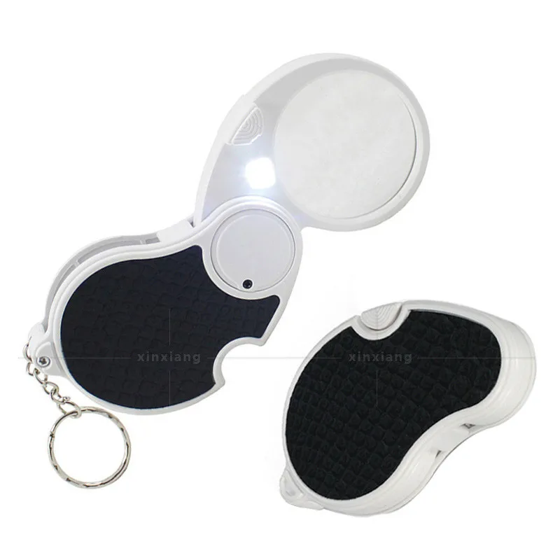 

5x LED Light Handle Folding Lighting Elderly Handheld Reading Magnifying Glass with Key Chain Non-Slip Rubber Case