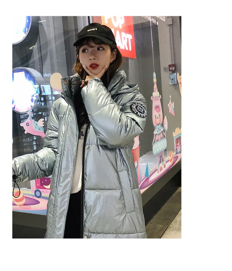 Для фотосессии, Ozhouzhan, 19 лет, стиль, пуховик, женский, длинный, выше колена, яркая поверхность, модный, свободный, большой меховой воротник