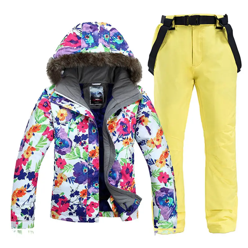 Pic Jacket and Pant Дешевая шапка для волос, женский лыжный костюм, комплекты для сноуборда, водонепроницаемая ветрозащитная дышащая одежда, горные зимние куртки и комбинезон, зимние штаны - Цвет: Pic Jacket and Pant