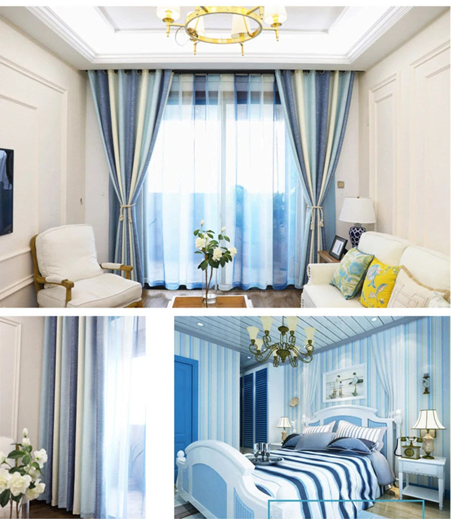 Цветные шторы в полоску для гостиной, спальни, кухонные шторы, тюль, набор на заказ, Средиземноморский стиль, домашний декор, wp109#40