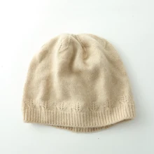 

2021 Autumn Winter Heavy Women Cashmere 35% Flat Knit Cap Casual Hat Warm Women Soft Beanies Wool Skullies Real Pushmina
