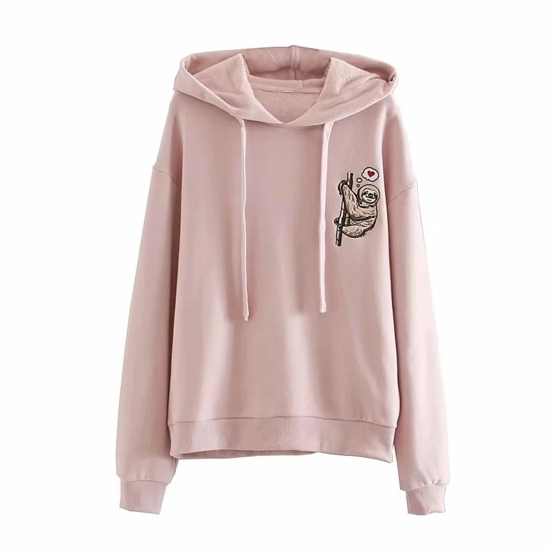 lw0005-pink Осень зима Женская Новая Модная молодежная простая повседневная вышитая Толстовка с капюшоном - Цвет: lw0005-pink