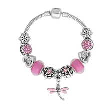 Модные ювелирные браслеты, браслет из сплава с бусинами, кулон стрекоза браслет из сплава с бусинами