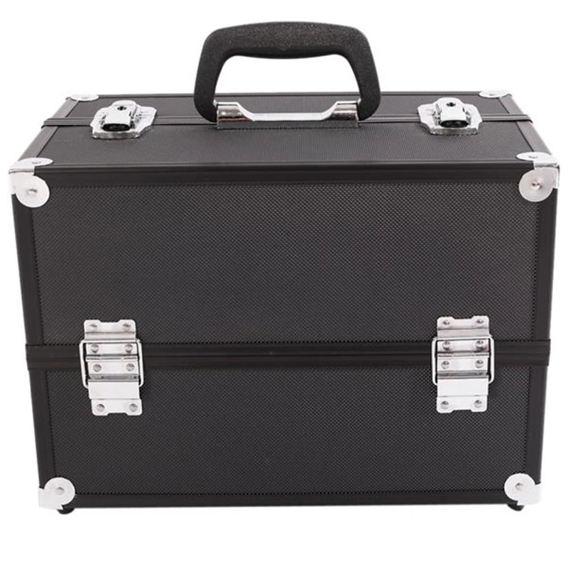 Aluminum Alloy Makeup Train Case Jewelry Box Organizer Black professional cosmetic case High-capacity makeup collection box Aluminum Alloy Makeup Train Case Jewelry Box Organizer Black professional cosmetic case High-capacity makeup collection box