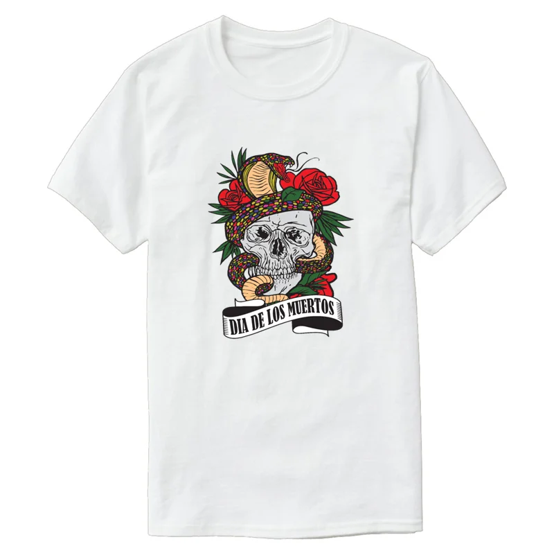 Casual Creative Día De Los Muertos Snake Sugar Skull Roses Tshirt For Men Short Sleeve Men's Crazy Streetwear Size S-5xl |