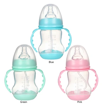 

Safe 180ml Wide Mouth Feeding Bottle Silicone Baby Water Drinking Nursing Bottle Fall Proof&High Temperature Resistant Baby Care