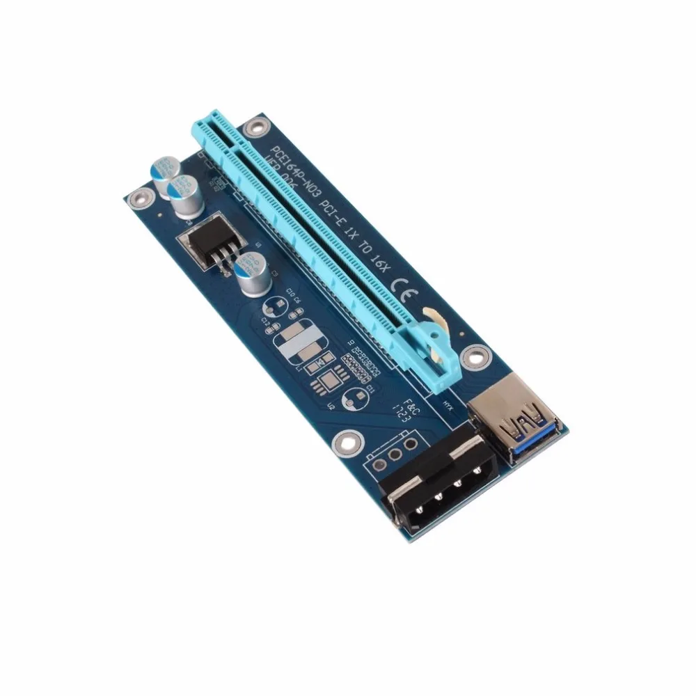 Майнинг выделенная видеокарта PCI-E к PCIE Riser Card 1X к 16X кабель PCE164P-NO3 с 6 Pin к SATA источник питания USB 3,0
