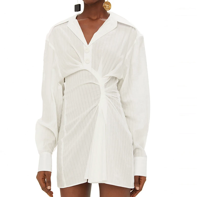 CHICEVER асимметричное платье с рюшами для женщин воротник с лацканами с длинным рукавом с высокой талией повседневные платья женские осенние модные новые