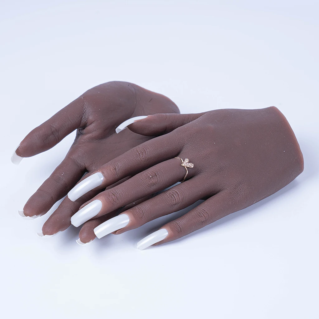 Silicone Practice Hands For Nails Lifesize Mannequin Female Model Display Hands False Nail Finger Nail Art Training Faux Hand