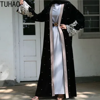 

TUHAO Velvet Cardigan Robes Women Dress Large Size 4XL 3XL Long Sleeve Vintage Muslim Arab Retro Lady Loose Autumn Dresses WM07