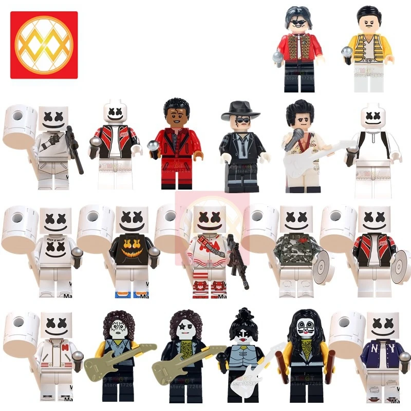 

Single Marshmellow Stranger Things Freddie Mercury Kiss Band Bob Ross Doctor Who Cow Boy Building Blocks Toys For Children