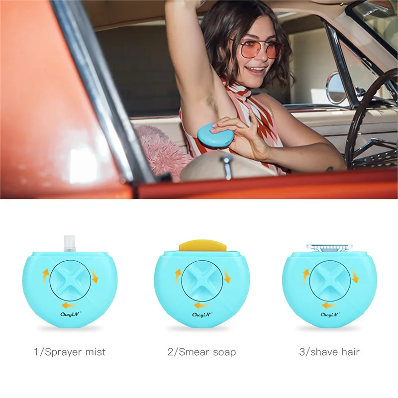 

3 in 1 Travel Razor Rotation Mode Manual Lady Body Leg Armpit Bikini Hair Removal Women Epilator + Soap + Mini Spray Bottle P38