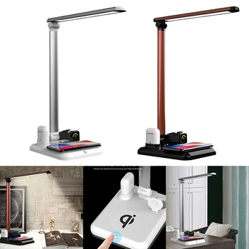 

New4 In 1 Qi Wireless Charger Reading Desk Light Eye Protection Dimmer for Mobile Phone Watch Earphone Charging LED Table Lamp