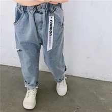 Джинсы для девочек; коллекция года; осенняя одежда; стиль; брюки с дырками; летние тонкие брюки; детская одежда в Корейском стиле