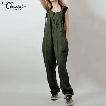 

Celmia 2020 Summer Women Jumpsuits Vintage Overalls Plus Size Harem Pants Casual Loose Pockets Strappy Playsuits Long Pantalon