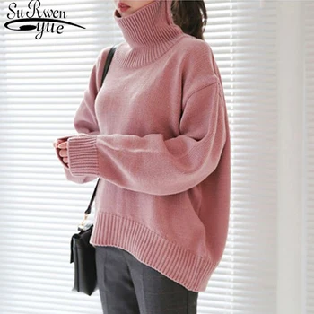 

Korean Style Women 2019 Autumn Winter Women Knitted Turtleneck Sweater Casual Women Tops Solid Loose Sweater 5275 50